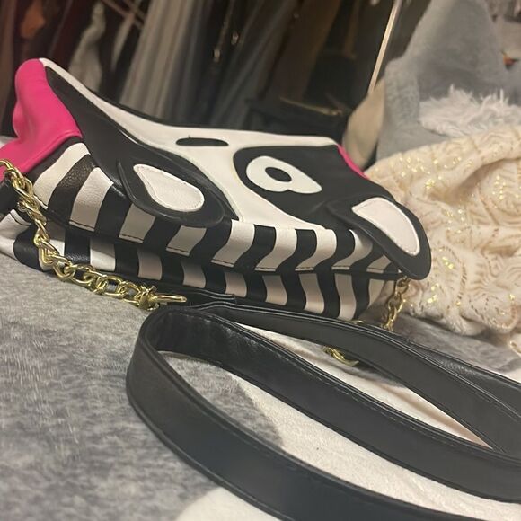 Betsey johnson bbw spot dog kitsch frenchie pug ears stripe crossbody purse bag - Picture 7 of 7